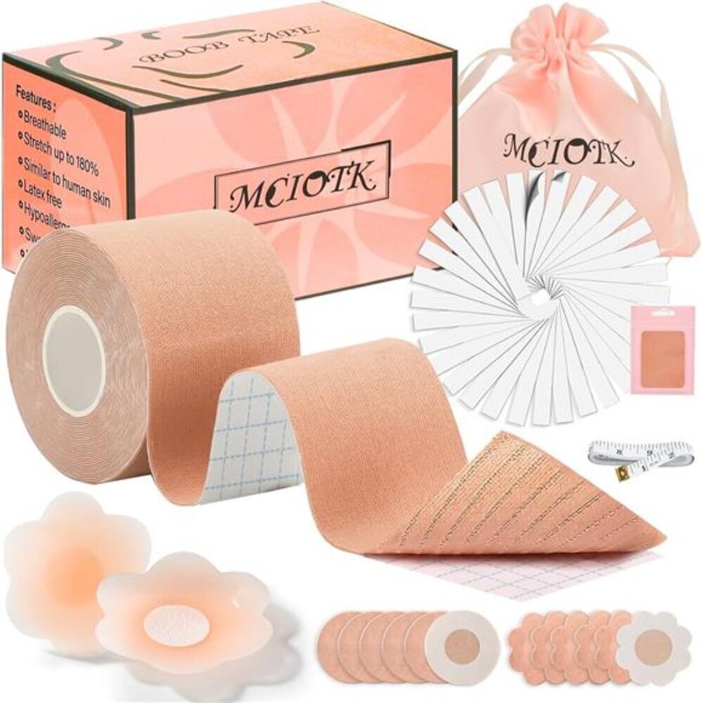 Boob Tape Kit for Large Breast Lift, 2 Pcs Nipple Covers & Breathable Body